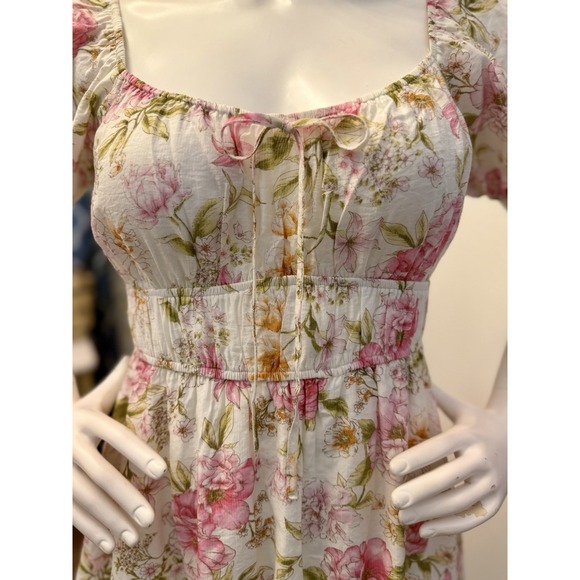 Blu Pepper Smocked Mini Dress L/8/10 Puff Sleeve Square Neck Fit & Flare Cottage - Picture 4 of 11